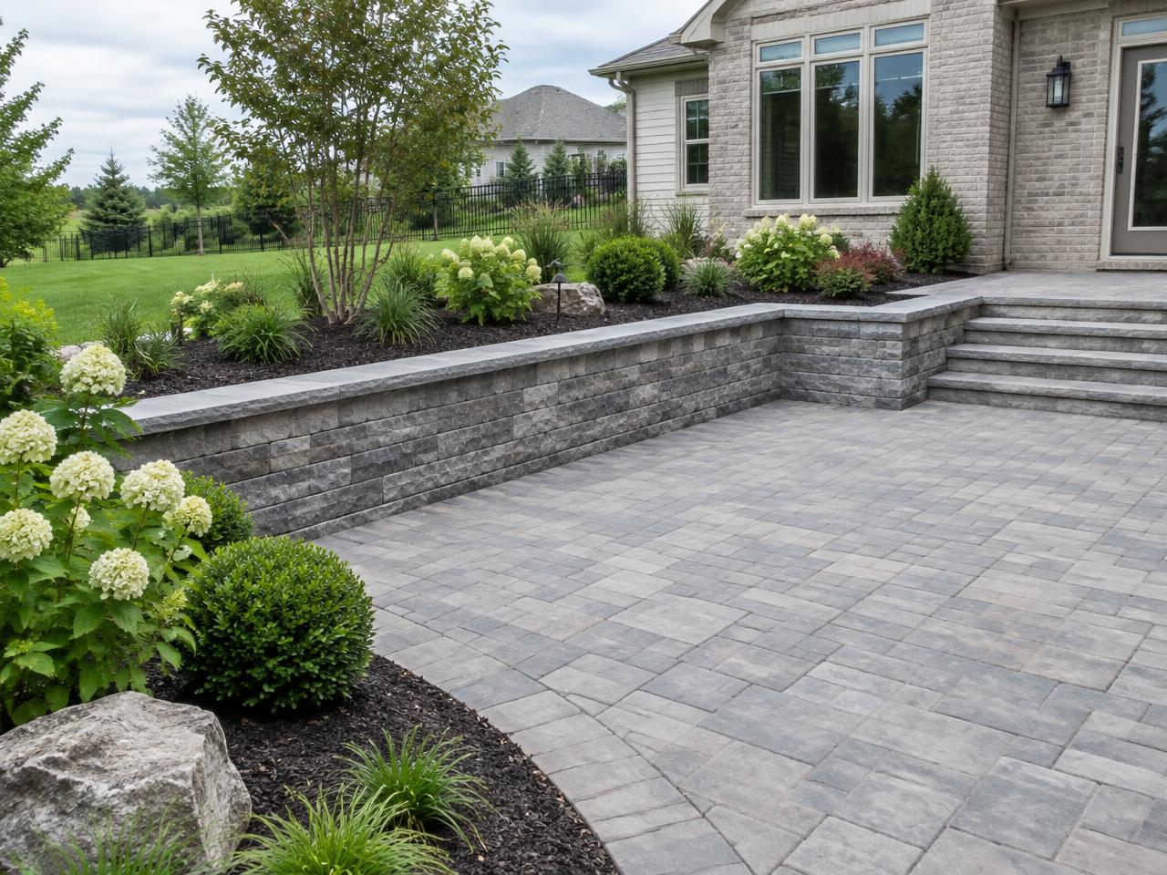 Stone paver patio and retaining wall